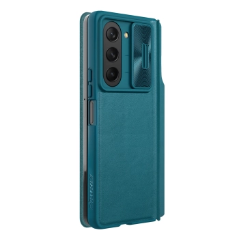 Skórzane etui z klapką i osłoną aparatu do Samsung Galaxy Z Fold 5 Nillkin Qin Leather Pro - zielone