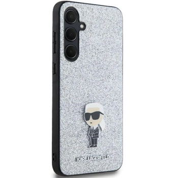 Etui Karl Lagerfeld Fixed Glitter Ikonik Logo Metal Pin na Samsung Galaxy A55 - srebrne