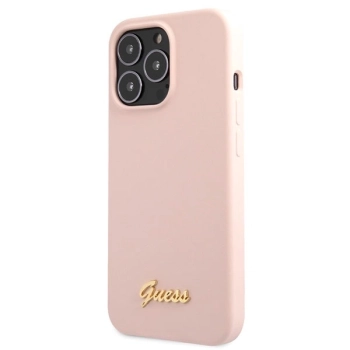 Etui Guess Silicone Script Gold Logo na iPhone 13 Pro Max - jasnoróżowe
