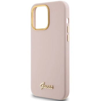 Etui Guess Silicone Script Metal Logo & Frame na iPhone 15 Pro - różowe