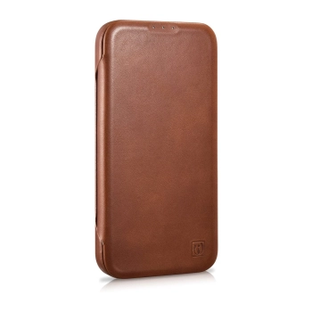 iCarer CE Oil Wax Premium Leather Folio Case skórzane etui iPhone 14 z klapką magnetyczne MagSafe brązowy (AKI14220705-BN)