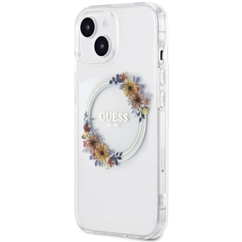 Etui Guess IML Flowers Wreatch MagSafe na iPhone 15 / 14 / 13 - przezroczyste