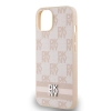Etui DKNY Leather Checkered Mono Pattern & Printed Stripes na iPhone 15 / 14 / 13 - różowe