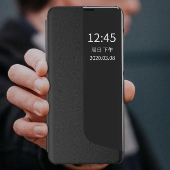Eco Leather View Case elegancki futerał etui z klapką i funkcją podstawki Huawei P40 Lite E czarny