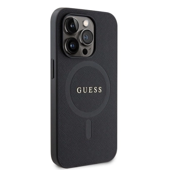 Etui Guess Saffiano MagSafe do iPhone 15 Pro - czarne