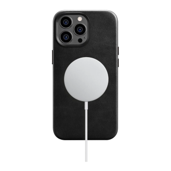 iCarer Oil Wax Premium Leather Case skórzane etui iPhone 14 Pro Max magnetyczne z MagSafe czarny (WMI14220704-BK)