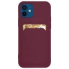 Card Case silikonowe etui portfel z kieszonką na kartę dokumenty do iPhone 12 Pro Max bordowy