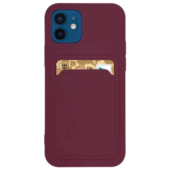 Card Case silikonowe etui portfel z kieszonką na kartę dokumenty do iPhone 12 Pro Max bordowy