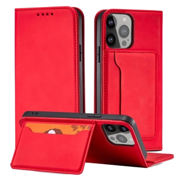 Magnet Card Case etui do iPhone 13 mini pokrowiec portfel na karty kartę podstawka czerwony