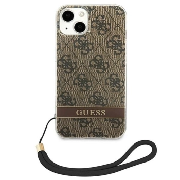 Etui Guess 4G Print Strap na iPhone 14 - brązowe
