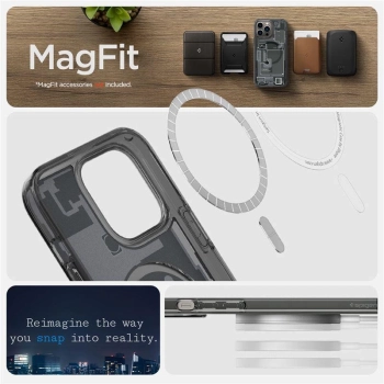 Etui Spigen Ultra Hybrid Mag z MagSafe na iPhone 13 Pro Max - ciemnoszare (wzór Zero One)
