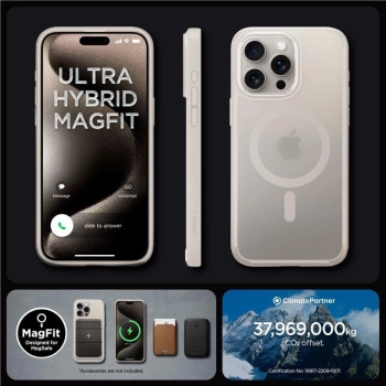 Etui Spigen Ultra Hybrid Mag z MagSafe na iPhone 15 Pro - matowy tytan naturalny