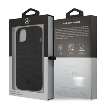 Etui Mercedes Leather Meshed Metal Logo na iPhone 13 - czarne