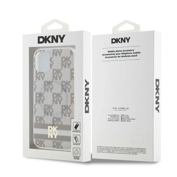 Etui DKNY IML Checkered Mono Pattern & Printed Stripes MagSafe na iPhone 11 / Xr - beżowe