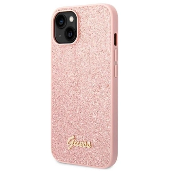 Etui Guess Glitter Script na iPhone 14 - różowe