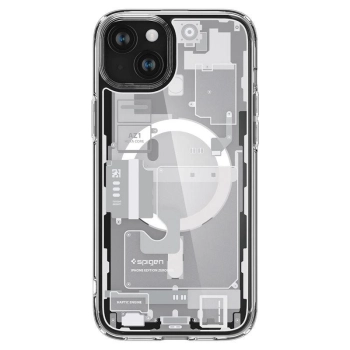 Etui Spigen Ultra Hybrid Mag z MagSafe na iPhone 15 Plus - białe (wzór Zero One)