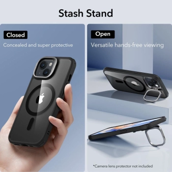 Etui ESR Classic Kickstand Halolock z MagSafe na iPhone 15 - przezroczysto-czarne