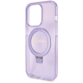 Etui Guess Ring Stand Script Glitter MagSafe na iPhone 13 Pro Max - fioletowe