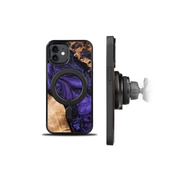 Etui z drewna i żywicy na iPhone 12/12 Pro MagSafe Bewood Unique Violet - fioletowo-czarne