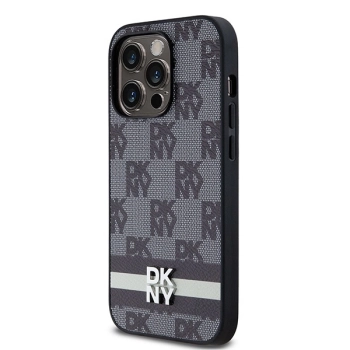 Etui DKNY Leather Checkered Mono Pattern & Printed Stripes na iPhone 14 Pro - czarne