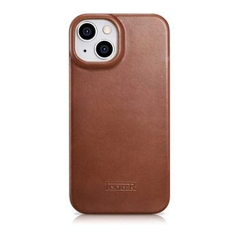 iCarer CE Oil Wax Premium Leather Folio Case skórzane etui iPhone 14 z klapką magnetyczne MagSafe brązowy (AKI14220705-BN)