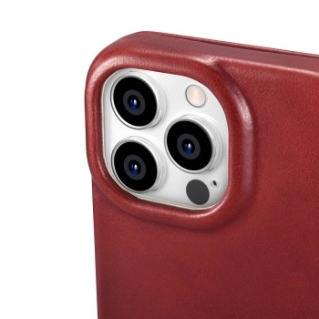 iCarer CE Oil Wax Premium Leather Folio Case skórzane etui iPhone 14 Pro Max z klapką magnetyczne MagSafe czerwony (AKI14220708-RD)