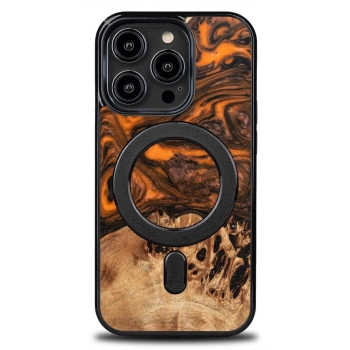 Etui z drewna i żywicy na iPhone 15 Pro MagSafe Bewood Unique Orange - pomarańczowo-czarne