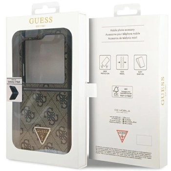 Etui Guess Leather 4G Triangle Strass na Samsung Galaxy Z Flip 5 - brązowe