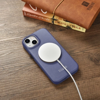 iCarer CE Premium Leather Folio Case skórzane etui iPhone 14 Plus z klapką magnetyczne MagSafe jasnofioletowy (WMI14220715-LP)