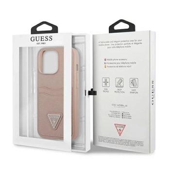 Etui Guess Saffiano Triangle Logo Cardslot na iPhone 13 Pro / iPhone 13 - różowe