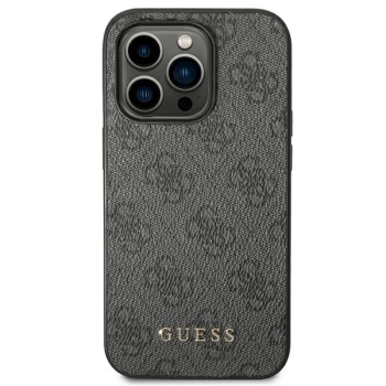 Etui Guess 4G Metal Gold Logo na iPhone 14 Pro - szare
