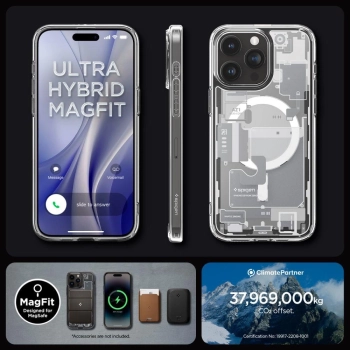 Etui Spigen Ultra Hybrid Mag z MagSafe na iPhone 15 Pro Max - białe (wzór Zero One)