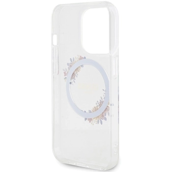 Etui Guess IML Flowers Wreatch MagSafe na iPhone 15 Pro - przezroczyste