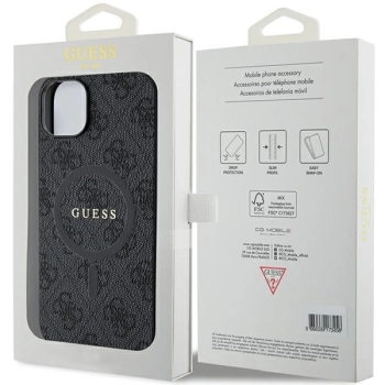 Etui Guess 4G Collection Leather Metal Logo MagSafe na iPhone 15 Plus / 14 Plus - czarne