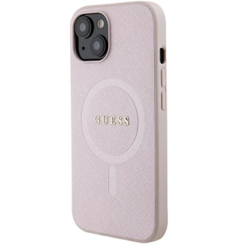 Etui Guess Saffiano MagSafe do iPhone 15 Plus - różowe