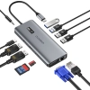 Choetech HUB wielofunkcyjny z wyświetlaczem 12w1 USB-C do 1xUSB-C/4xUSB-A/2xHDMI/1xVGA/1xAUX/czytnik kart pamięci szary (HUB-M26)