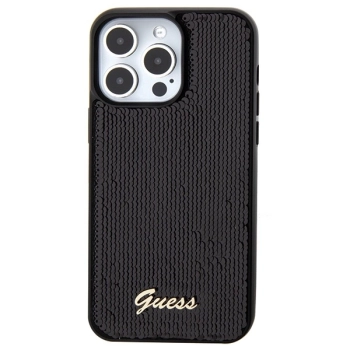 Etui Guess Sequin Script Metal na iPhone 15 Pro - czarne