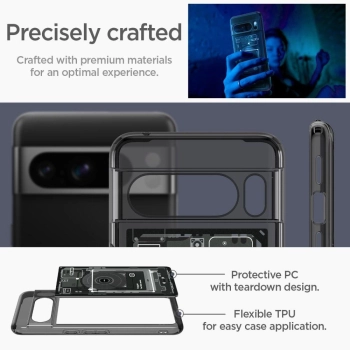 Etui Spigen Ultra Hybrid na Google Pixel 8 Pro - ciemnoszare (wzór Zero One)