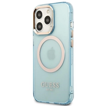 Etui Guess Gold Outline Translucent MagSafe na iPhone 13 Pro Max - niebieskie