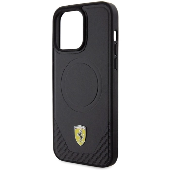 Etui Ferrari Carbon Metal Logo MagSafe na iPhone 15 Pro Max - czarne