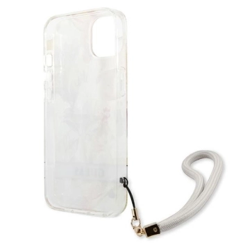 Etui Guess Flower Strap na iPhone 13 mini - fioletowe