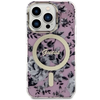 Etui Guess Flower MagSafe na iPhone 14 Pro Max - różowe