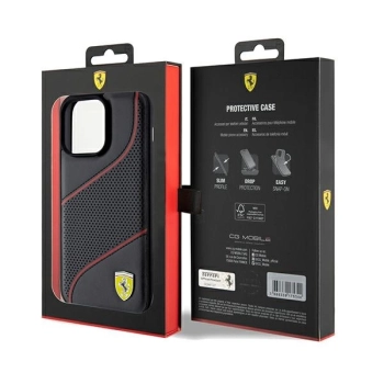 Etui Ferrari Perforated Waves Metal Logo na iPhone 15 Pro Max - czarne
