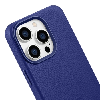 iCarer Litchi Premium Leather Case skórzane etui iPhone 14 Pro magnetyczne z MagSafe ciemnoniebieski (WMI14220710-DB)