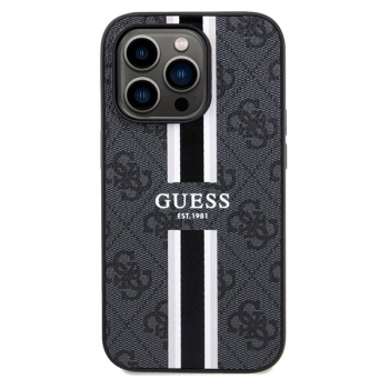 Etui Guess 4G Printed Stripes MagSafe na iPhone 15 Pro - czarne