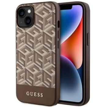 Etui Guess GCube Stripes MagSafe na iPhone 14 - brązowe