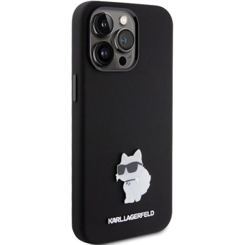 Etui Karl Lagerfeld Silicone Choupette Metal Pin na iPhone 15 Pro - czarne