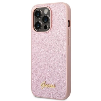 Etui Guess Glitter Script na iPhone 14 Pro - różowe
