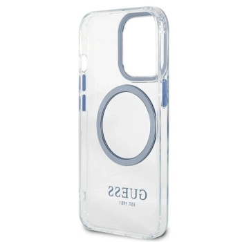 Etui Guess Metal Outline MagSafe na iPhone 13 Pro / iPhone 13 - niebieskie