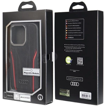 Etui Audi Genuine Leather z MagSafe na iPhone 14 Pro - czarno-czerwone